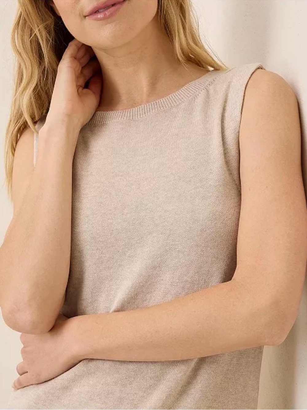 Pact organic cotton Crewneck Knit shell Top in Light Taupe medium - Picture 1 of 7